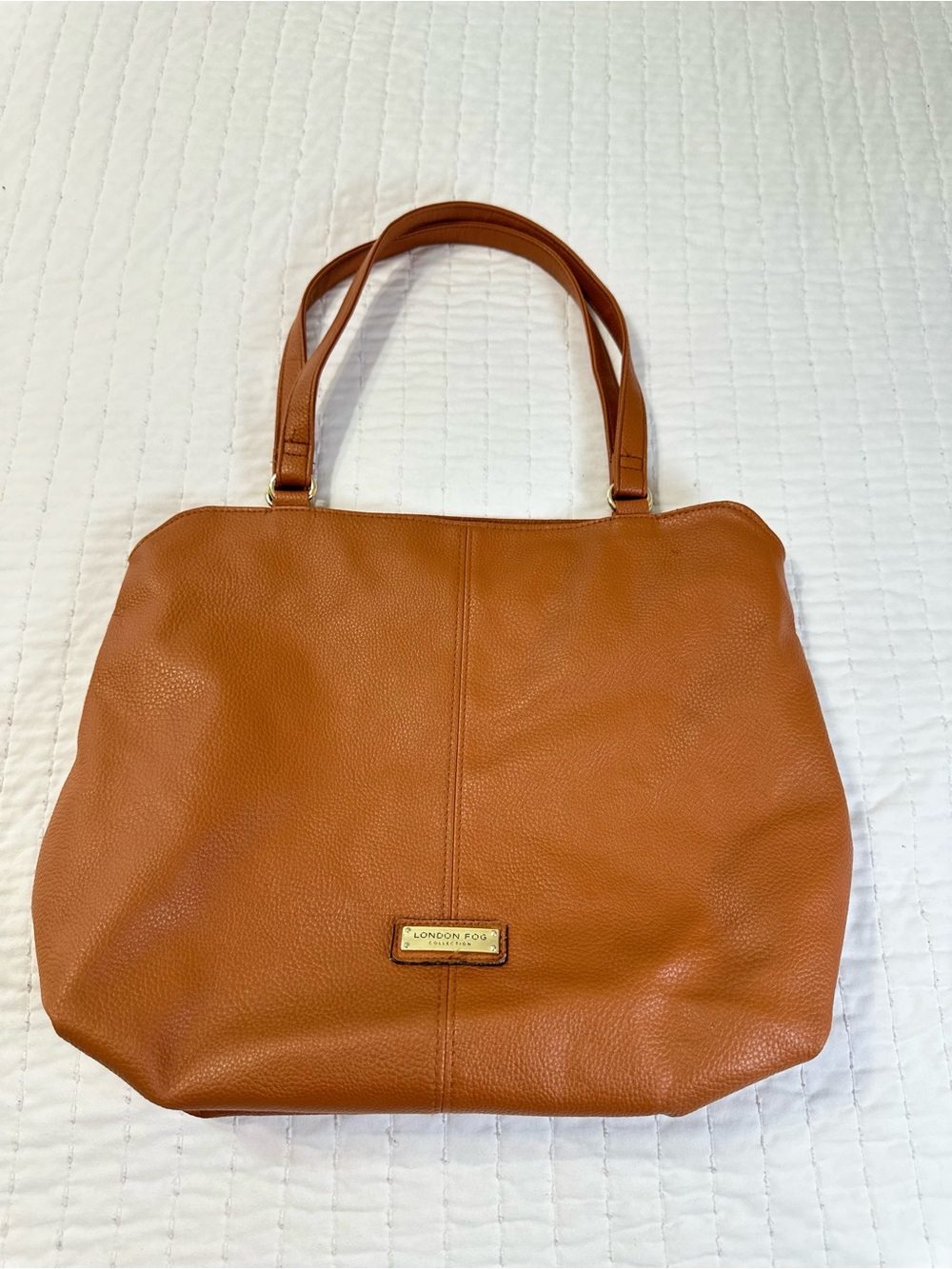 London Fog Tan Brown Tote with Gold Accent  Handbag Purse Boho